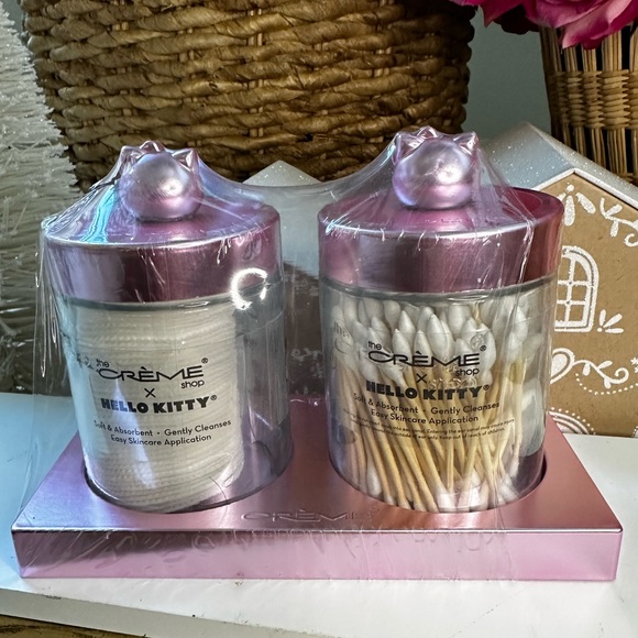 Hello Kitty Crème Shop glass bottles vanity pink tray q tips cotton Christmas main image 8